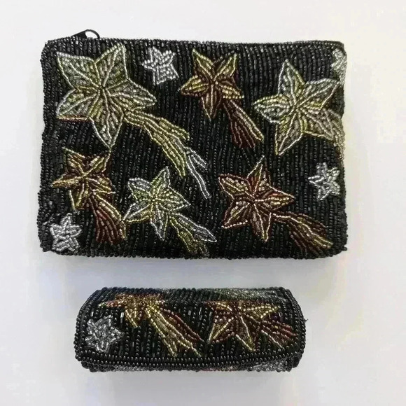 Vintage Beaded Shooting Star Small Clutch Purse Wth Lipstick Case Neiman Marcus